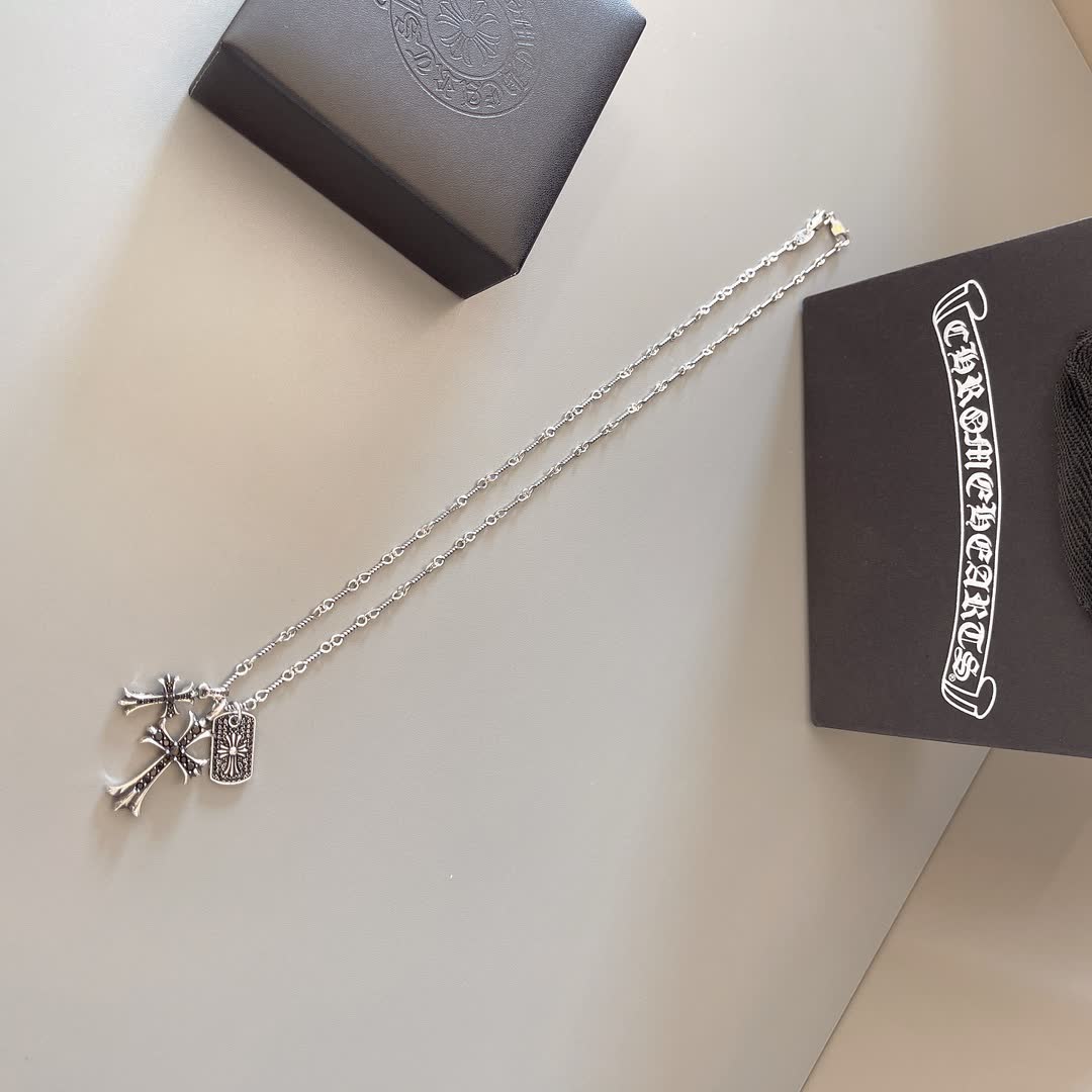 Chrome Hearts Silver Cross Pendant Necklace